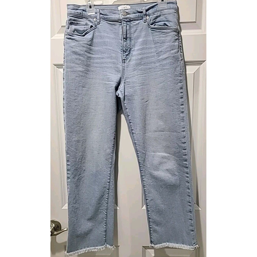 Loft Outlet 29/8 Blue High Rise Straight Fringe Lt Wash Stretch Denim Jean